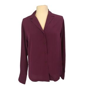 Halston III Womens Plum Purple Button Front Long Sleeve Shirt, Blouse 6, 40 bust